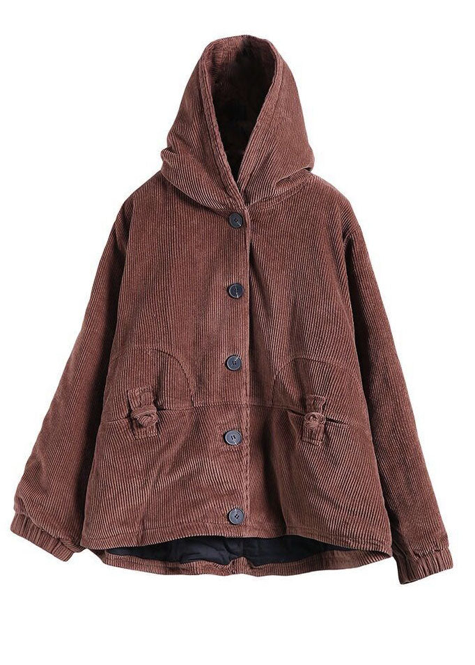 Chocolate Thick Fine Cotton Filled Corduroy Hooded Coat Winter - Down Jackets - DYAVOR®