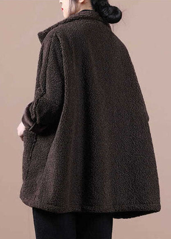 Chocolate Warm Teddy Faux Fur Loose Coats Zip Up Solid Batwing Sleeve - Down Jackets - DYAVOR®