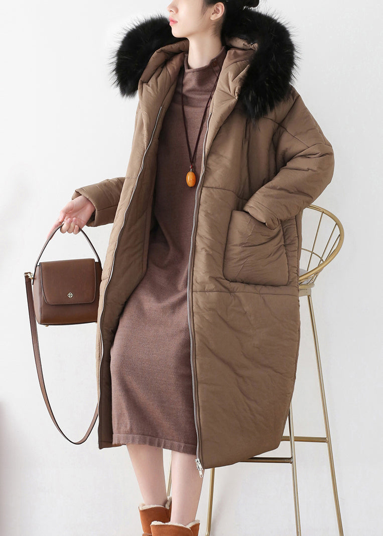 Chocolate Zippered Thick Hooded Maxi Parka Winter - Down Jackets - DYAVOR®