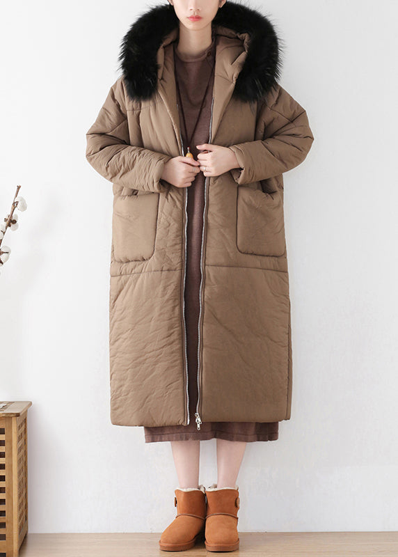 Chocolate Zippered Thick Hooded Maxi Parka Winter - Down Jackets - DYAVOR®