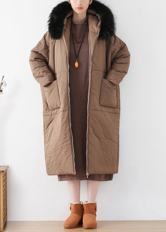 Chocolate Zippered Thick Hooded Maxi Parka Winter - Down Jackets - DYAVOR®