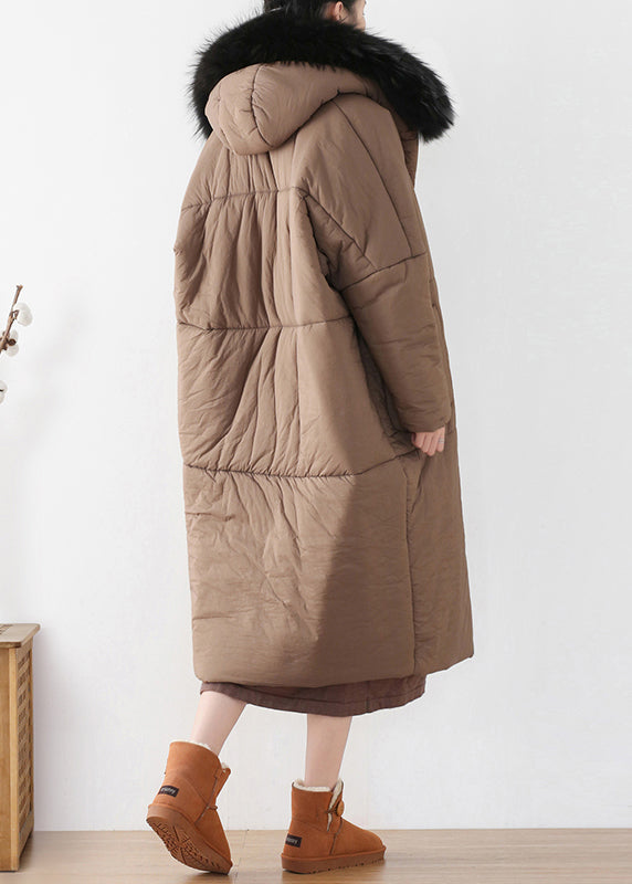 Chocolate Zippered Thick Hooded Maxi Parka Winter - Down Jackets - DYAVOR®