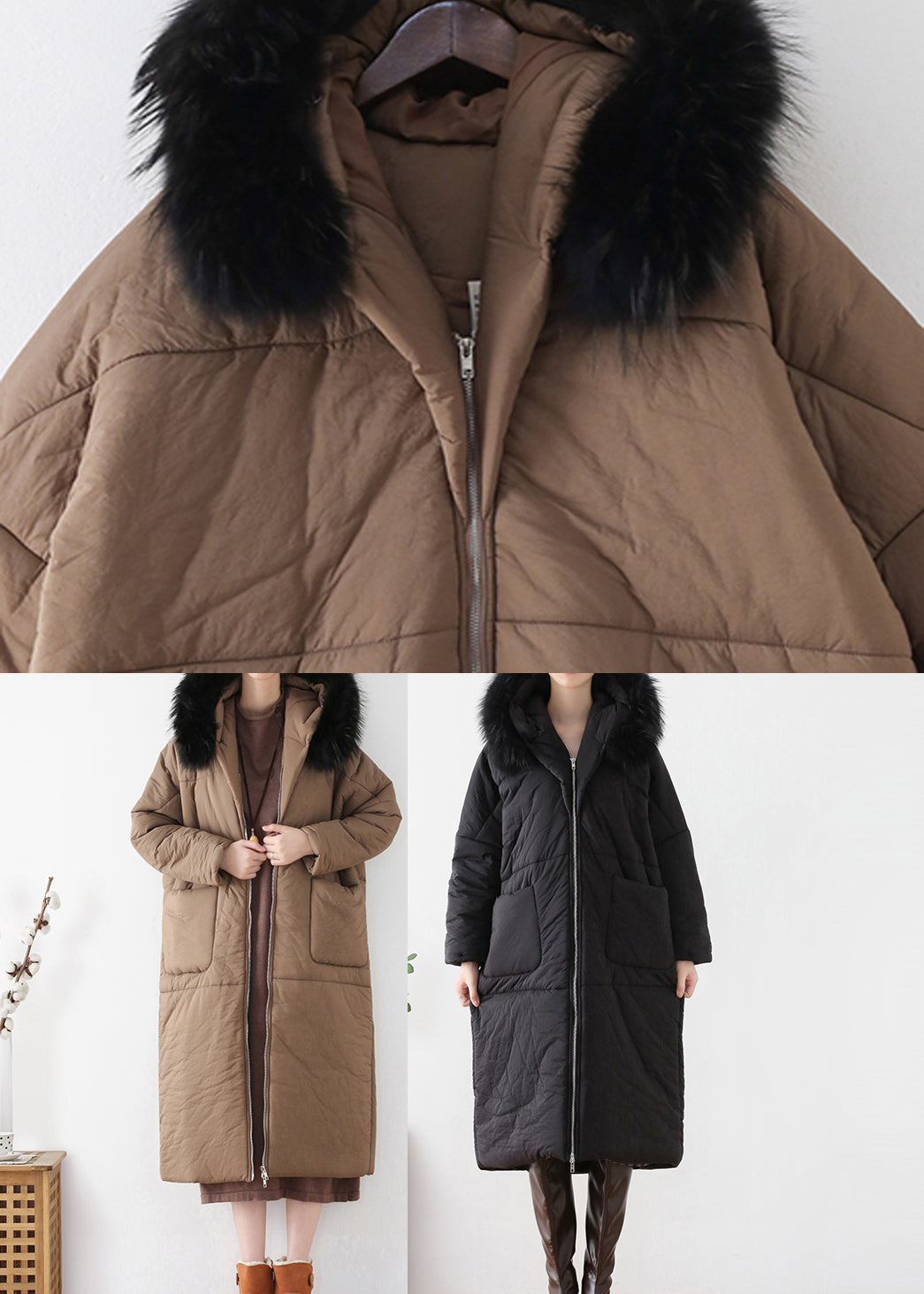Chocolate Zippered Thick Hooded Maxi Parka Winter - Down Jackets - DYAVOR®