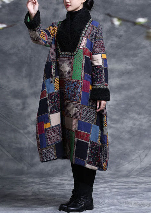 Colorblock Plaid Fine Cotton Filled A Line Dresses Teddy Faux Fur Collar Winter - Down Jackets - DYAVOR®