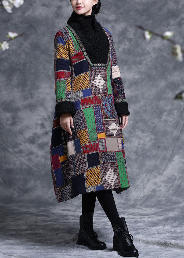 Colorblock Plaid Fine Cotton Filled A Line Dresses Teddy Faux Fur Collar Winter - Down Jackets - DYAVOR®