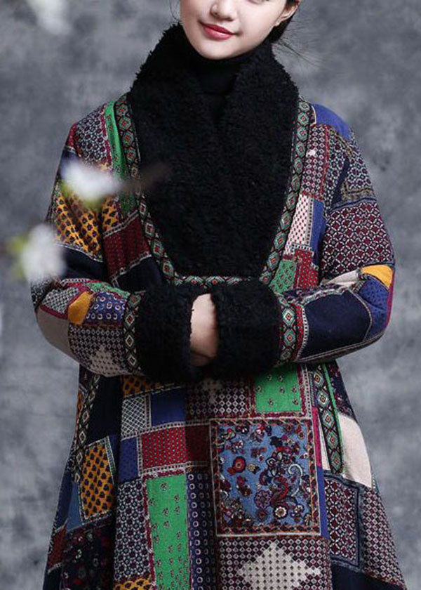 Colorblock Plaid Fine Cotton Filled A Line Dresses Teddy Faux Fur Collar Winter - Down Jackets - DYAVOR®