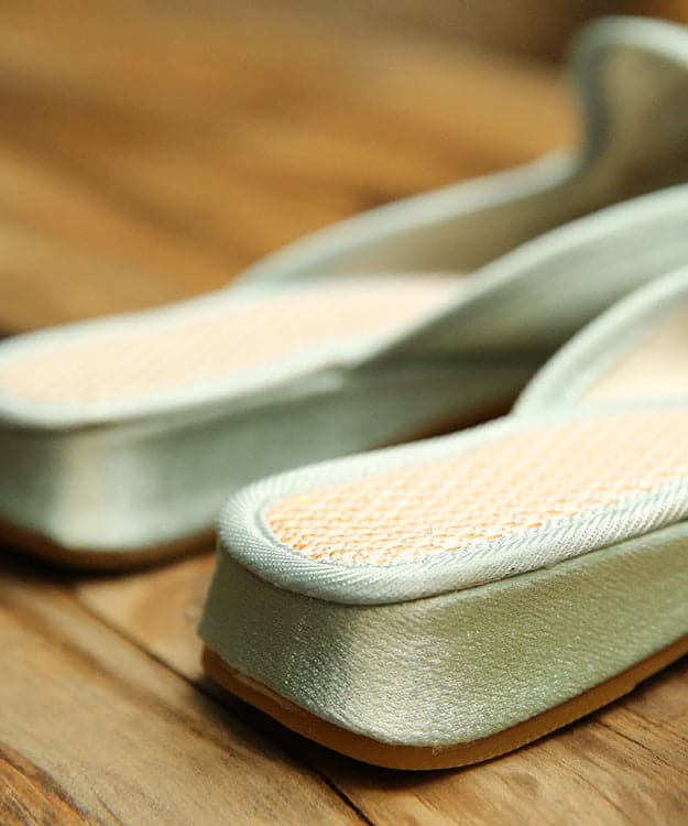 Comfy Light Green Embroideried Pearl Cotton Fabric Slide Sandals - Slide Sandals - DYAVOR®