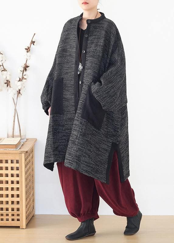Cozy side open knit sweat tops plus size clothing black big pockets sweater coat - Trench coats - DYAVOR®