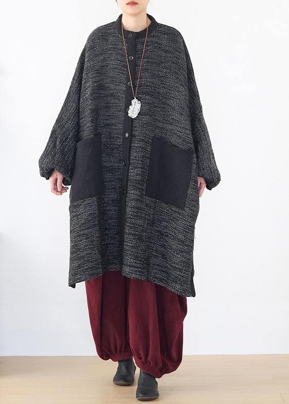 Cozy side open knit sweat tops plus size clothing black big pockets sweater coat - Trench coats - DYAVOR®
