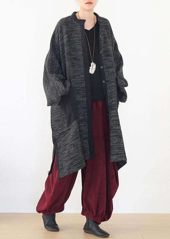 Cozy side open knit sweat tops plus size clothing black big pockets sweater coat - Trench coats - DYAVOR®