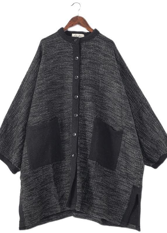 Cozy side open knit sweat tops plus size clothing black big pockets sweater coat - Trench coats - DYAVOR®