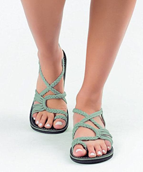 Cross Strap Black Flat Sandals Knit Fabric Hollow Out Walking Sandals - Sandals - DYAVOR®