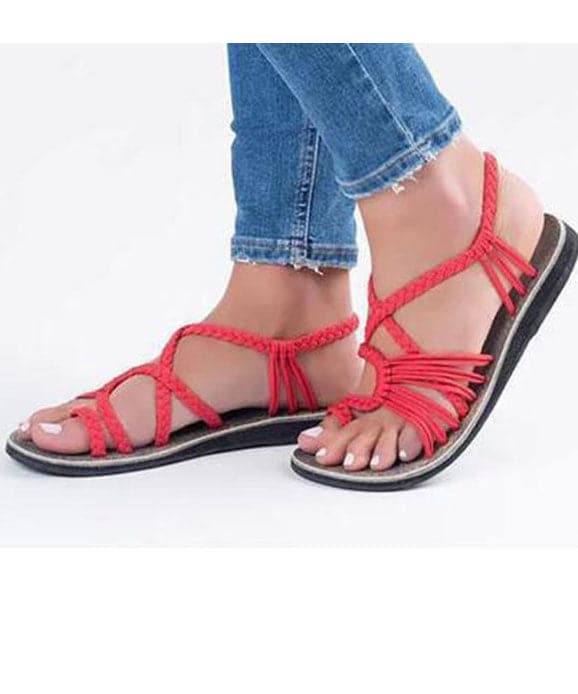 Cross Strap Black Flat Sandals Knit Fabric Hollow Out Walking Sandals - Sandals - DYAVOR®