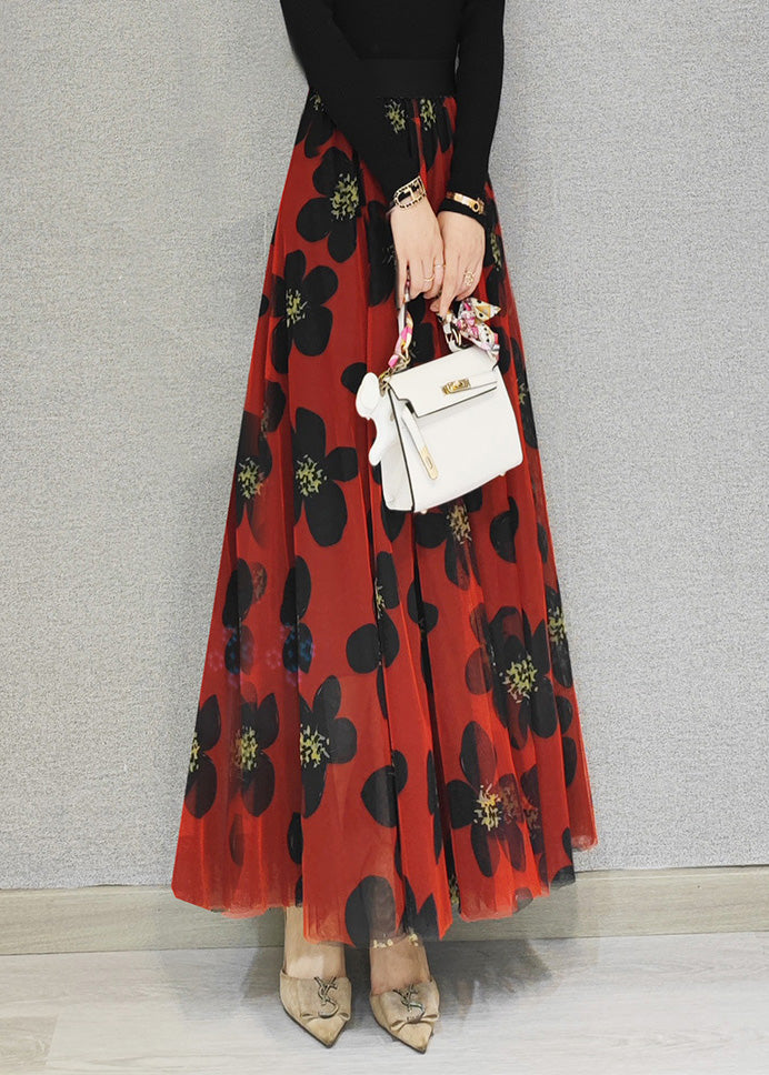Cute Red Elastic Waist Draping Tulle A Line Skirt Spring - Skirts - DYAVOR®