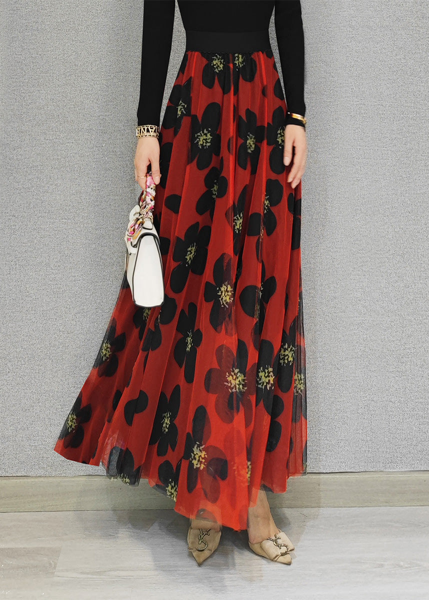 Cute Red Elastic Waist Draping Tulle A Line Skirt Spring - Skirts - DYAVOR®