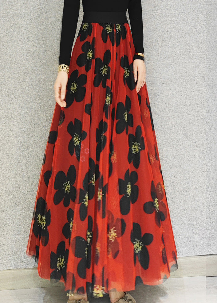 Cute Red Elastic Waist Draping Tulle A Line Skirt Spring - Skirts - DYAVOR®