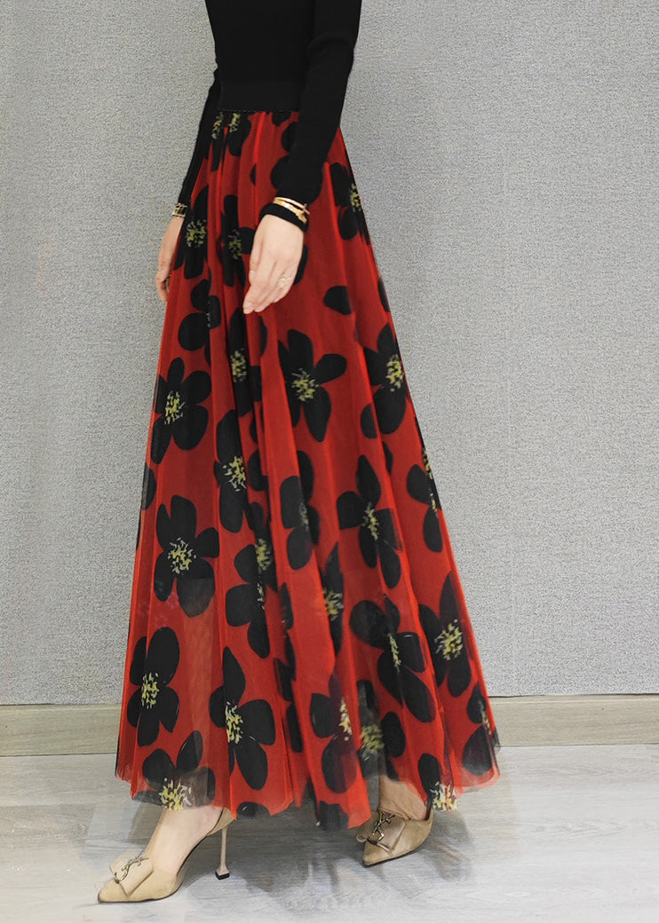 Cute Red Elastic Waist Draping Tulle A Line Skirt Spring - Skirts - DYAVOR®