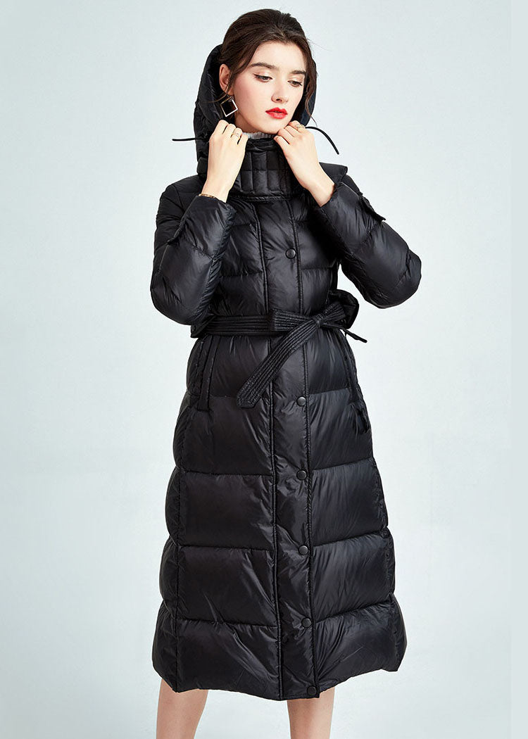 DIY Black Hooded Lengthen Duck Down Cinch Coats Winter - Down Jackets - DYAVOR®
