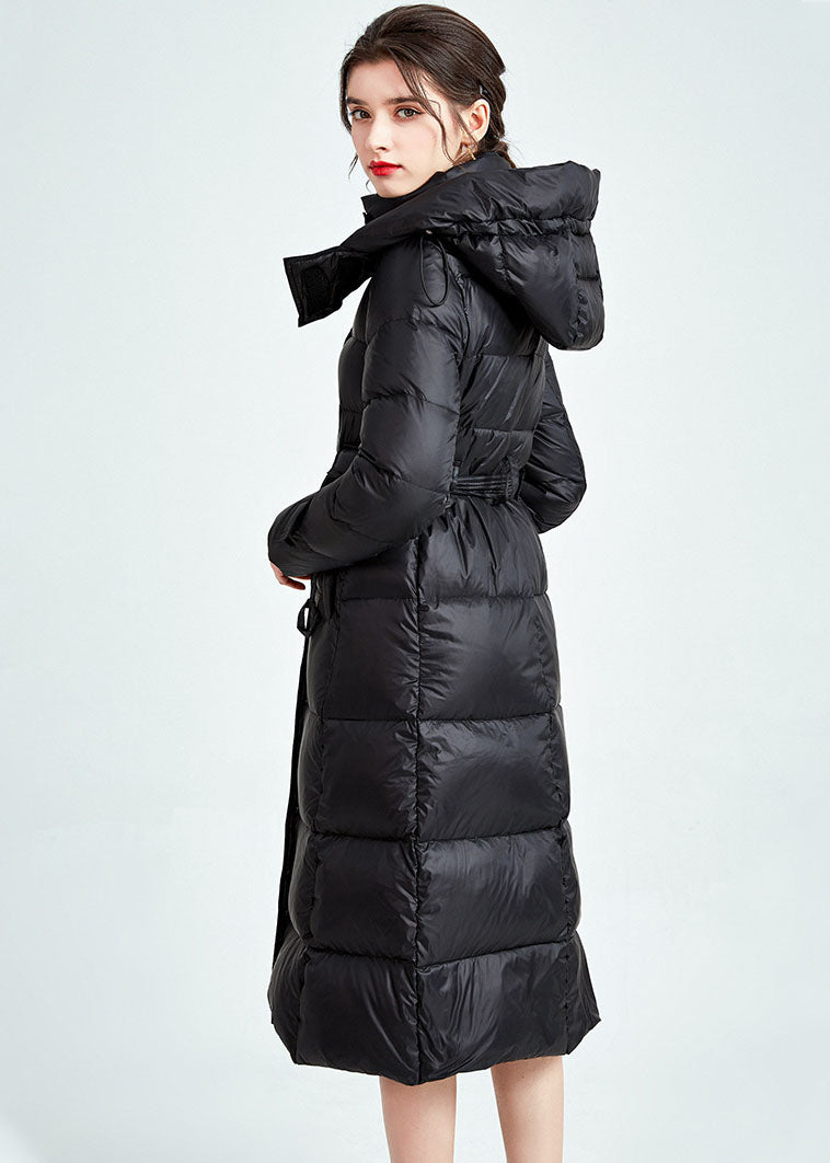 DIY Black Hooded Lengthen Duck Down Cinch Coats Winter - Down Jackets - DYAVOR®