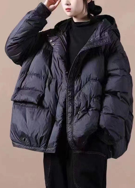 DIY Black Hooded Zip Up Drawstring Duck Down Down Coat Winter - Down Jackets - DYAVOR®