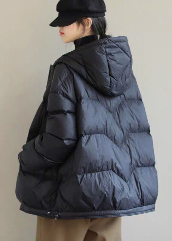 DIY Black Hooded Zip Up Drawstring Duck Down Down Coat Winter - Down Jackets - DYAVOR®