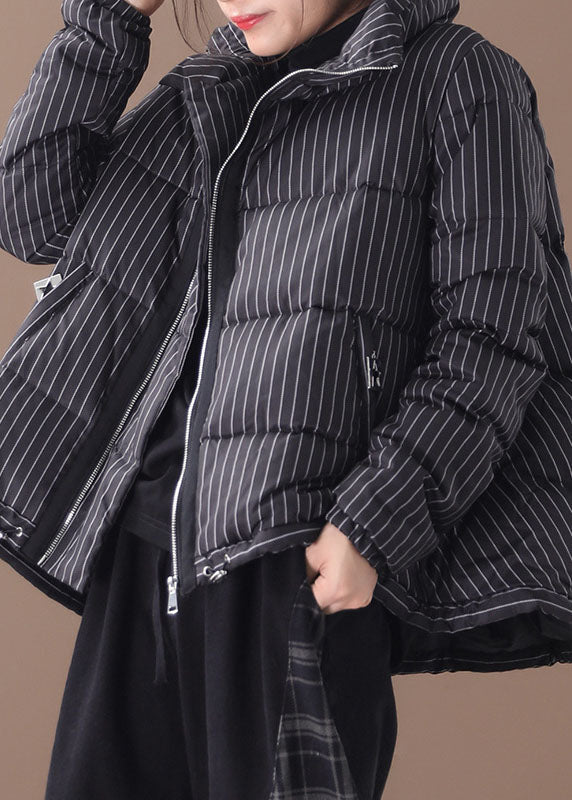 DIY Black Striped zippered Button Winter Duck Down Coats - Down Jackets - DYAVOR®