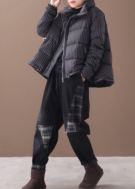 DIY Black Striped zippered Button Winter Duck Down Coats - Down Jackets - DYAVOR®