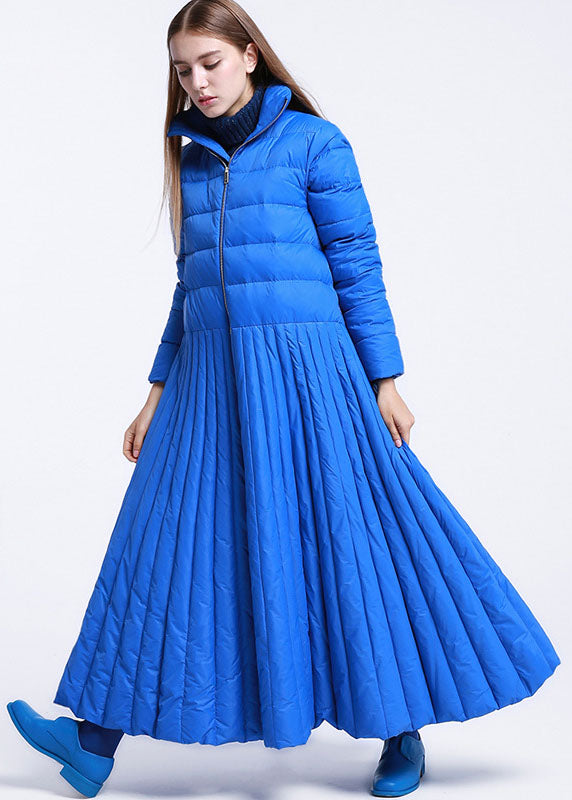 DIY Blue Stand Collar zippered Winter Down Coat - Down Jackets - DYAVOR®