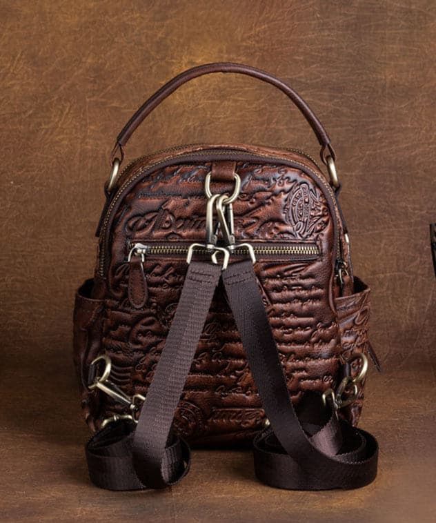 DIY Brown Geometric pattern Paitings Calf Leather Backpack Bag - Backpack Bag - DYAVOR®