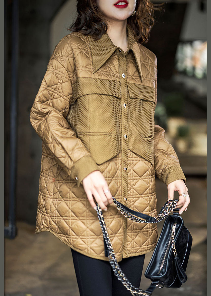 DIY Chocolate Peter Pan Collar Patchwork Fine Cotton Filled Womens Parka Winter - Down Jackets - DYAVOR®