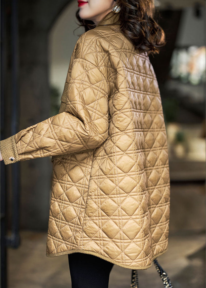 DIY Chocolate Peter Pan Collar Patchwork Fine Cotton Filled Womens Parka Winter - Down Jackets - DYAVOR®
