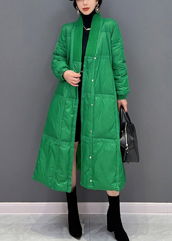 DIY Green V Neck Button Thick Duck Down Down Coat Winter - Down Jackets - DYAVOR®