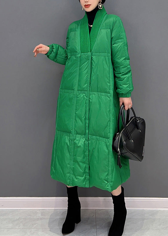 DIY Green V Neck Button Thick Duck Down Down Coat Winter - Down Jackets - DYAVOR®