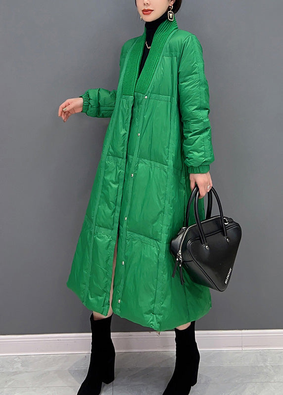 DIY Green V Neck Button Thick Duck Down Down Coat Winter - Down Jackets - DYAVOR®