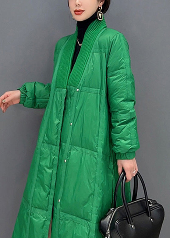 DIY Green V Neck Button Thick Duck Down Down Coat Winter - Down Jackets - DYAVOR®