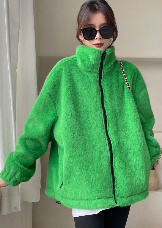 DIY Green Zip Up Mink velvet thick Winter outwear - Down Jackets - DYAVOR®