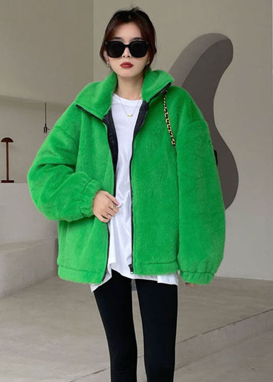 DIY Green Zip Up Mink velvet thick Winter outwear - Down Jackets - DYAVOR®