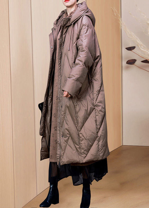 DIY Khaki Hooded Drawstring Oversized Duck Down Down Coat Winter - Down Jackets - DYAVOR®