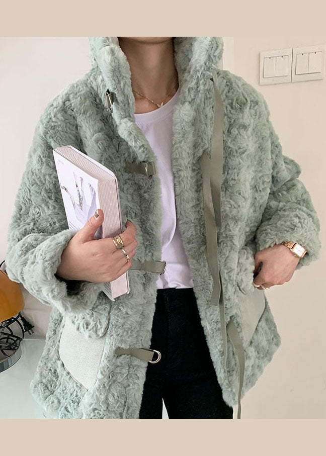 DIY Light Green Pockets Faux Fur Winter outwear - Down Jackets - DYAVOR®