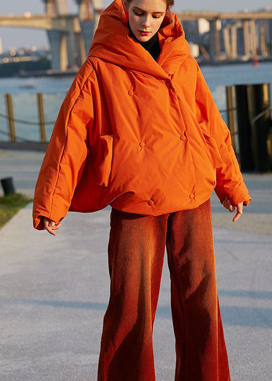 DIY Orange Hooded Oversized Solid Color Duck Down Puffer Coat Batwing Sleeve - Down Jackets - DYAVOR®