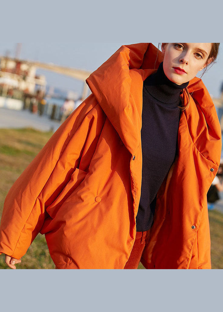 DIY Orange Hooded Oversized Solid Color Duck Down Puffer Coat Batwing Sleeve - Down Jackets - DYAVOR®