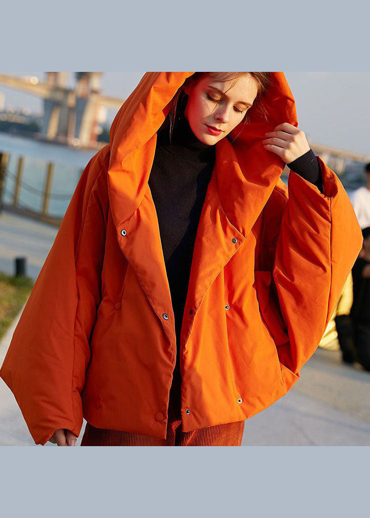 DIY Orange Hooded Oversized Solid Color Duck Down Puffer Coat Batwing Sleeve - Down Jackets - DYAVOR®