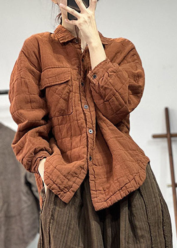 DIY Orange Peter Pan Collar Solid Solid Fine Cotton Filled Linen Coats Winter - Down Jackets - DYAVOR®