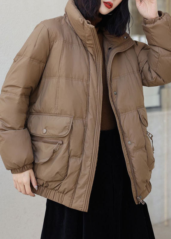 DIY Orange Stand Collar Zip Up Pockets Duck Down Jacket In Winter - Down Jackets - DYAVOR®