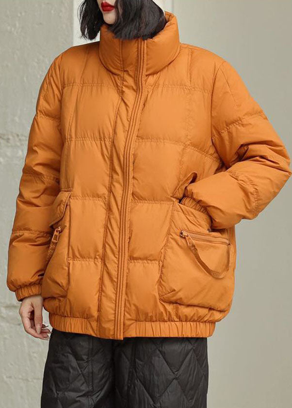 DIY Orange Stand Collar Zip Up Pockets Duck Down Jacket In Winter - Down Jackets - DYAVOR®