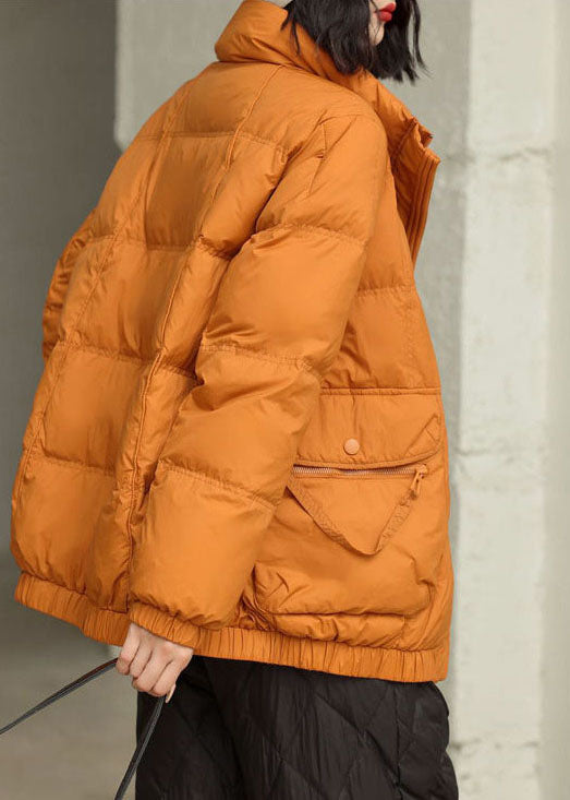 DIY Orange Stand Collar Zip Up Pockets Duck Down Jacket In Winter - Down Jackets - DYAVOR®