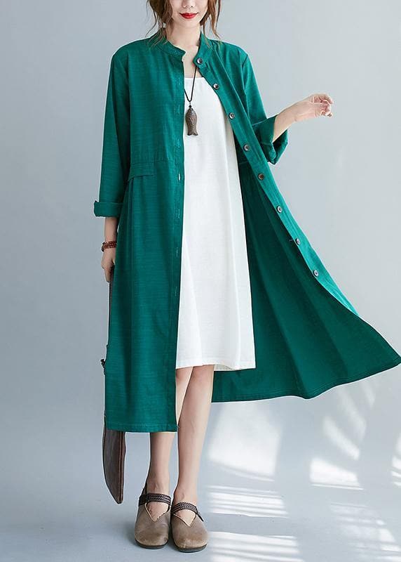 DIY Stand Collar Button Down Spring Quilting Clothes Shirts Green Plus Size Dresses - Trench coats - DYAVOR®