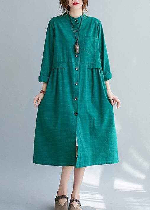 DIY Stand Collar Button Down Spring Quilting Clothes Shirts Green Plus Size Dresses - Trench coats - DYAVOR®
