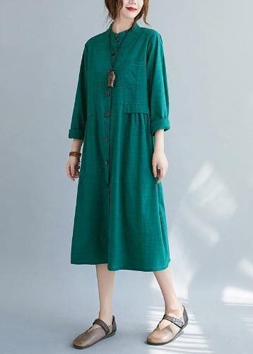 DIY Stand Collar Button Down Spring Quilting Clothes Shirts Green Plus Size Dresses - Trench coats - DYAVOR®