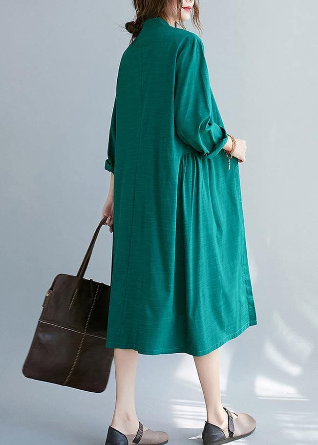DIY Stand Collar Button Down Spring Quilting Clothes Shirts Green Plus Size Dresses - Trench coats - DYAVOR®
